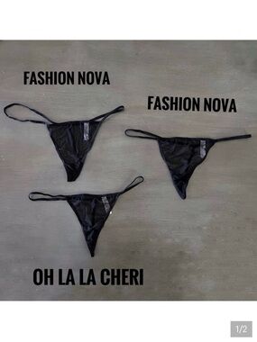 NEW Fashion Nova Black oh la la cheri Lace G-string Panties 1X Set 3 Underwear